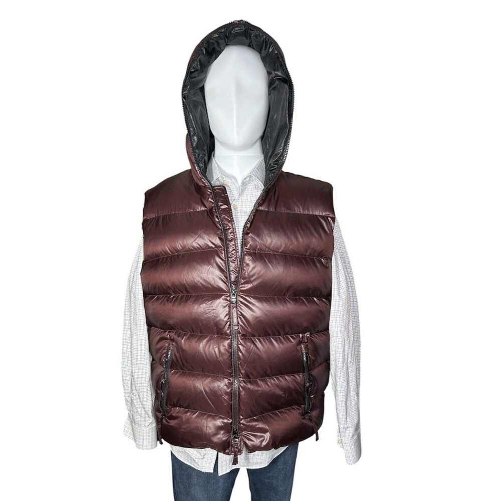 Banana Republic Performance Men’s Down Hooded Puffer Vest Size XL Wine Burgundy
